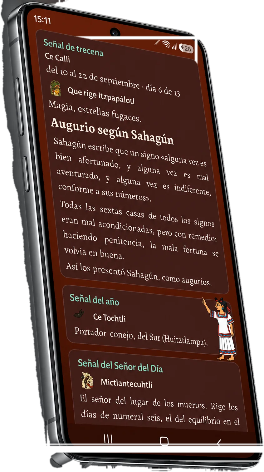 The omen according to Sahagún, the sign of the year and of the Lord of the Day