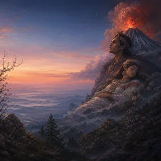 Ilustración de Iztaccíhuatl y Popocatépetl