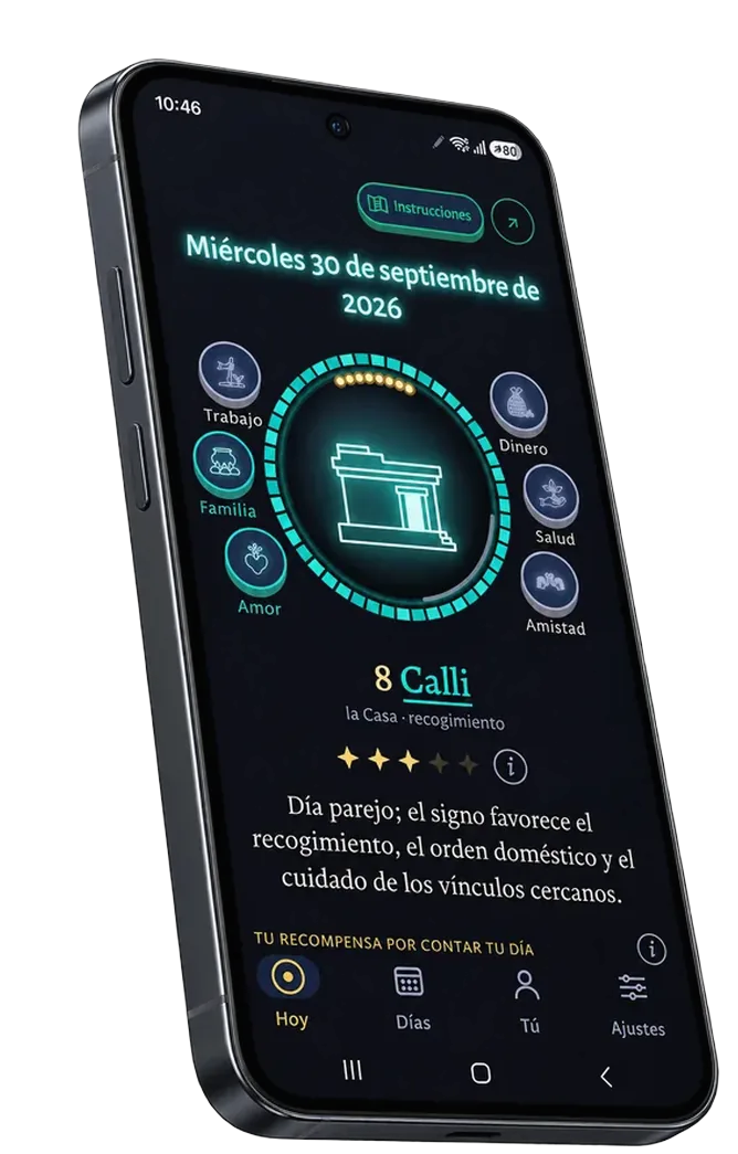 Tu día escrito con luz en el espejo de obsidiana: su signo, su número y sus estrellas.